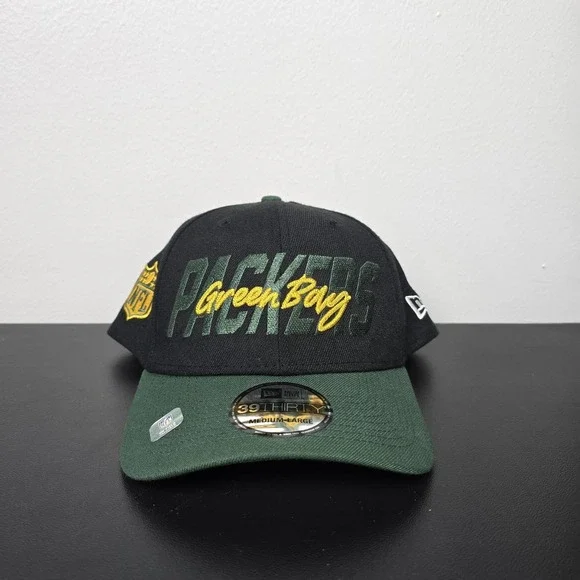 Green Bay Packers Hat Cap Fitted Mens L Black 2022 Draft NFL Football New Era - Picture 1 of 8